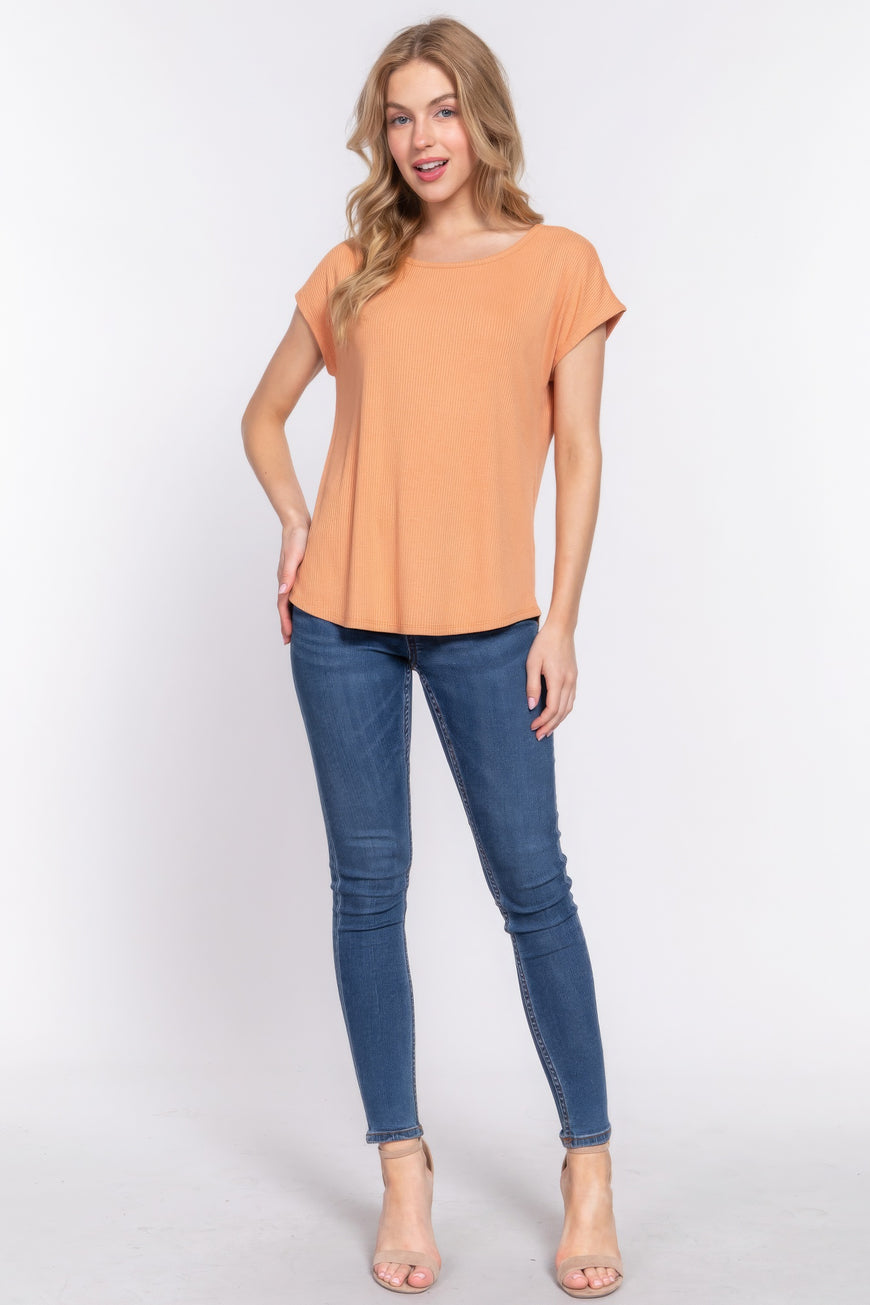 Short Dolman Slv Rib Knit Top