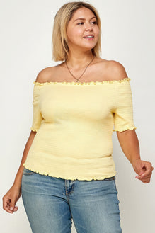 Plus Size Solid Off The Shoulder Smocked Top