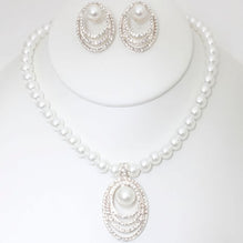 Rhinestone Pearl Necklace And Earring Set