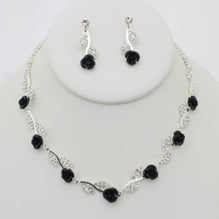 Rhinestone Rose Necklace Earring Set