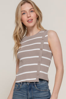 Sleeveless Diagonal Shape Stripe Spring Sweater
