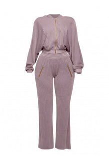 Zipper Closure Hoodie Jacket & Pants Set
