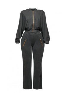 Zipper Closure Hoodie Jacket & Pants Set