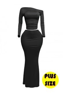 Plus Size One Side Off Shoulder Top & Skirt Set