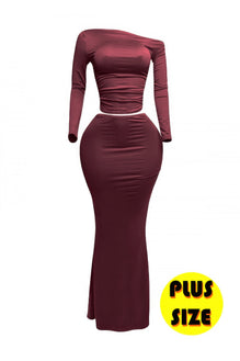 Plus Size One Side Off Shoulder Top & Skirt Set