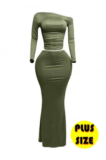 Plus Size One Side Off Shoulder Top & Skirt Set