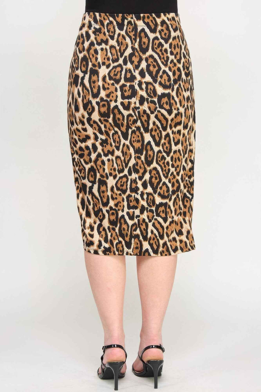 Plus Leopard Prt Asym Skirt W/ Buckle