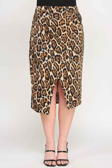 Plus Leopard Prt Asym Skirt W/ Buckle