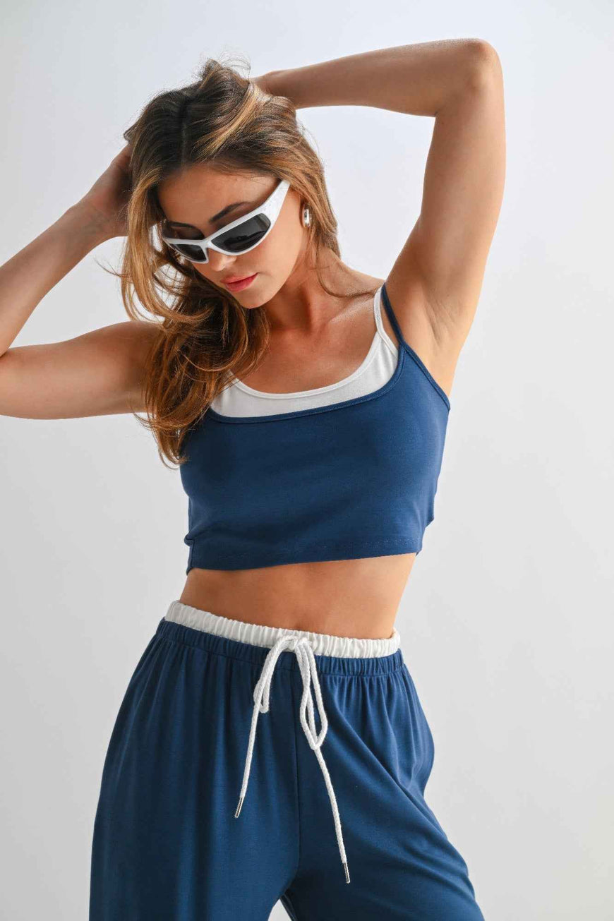 Drawstring Lounge Pants & Crop Top Set