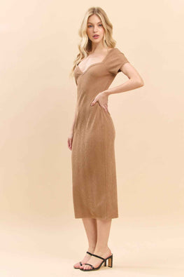 Sweet Heart Neck Bubble Rib Short Sleeve Dress