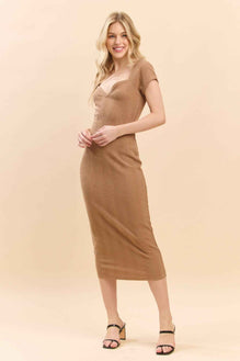 Sweet Heart Neck Bubble Rib Short Sleeve Dress