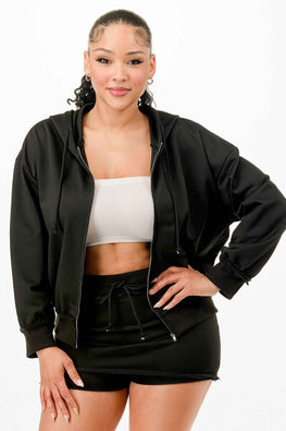 Zipped Hooded Jacket And Skort Set