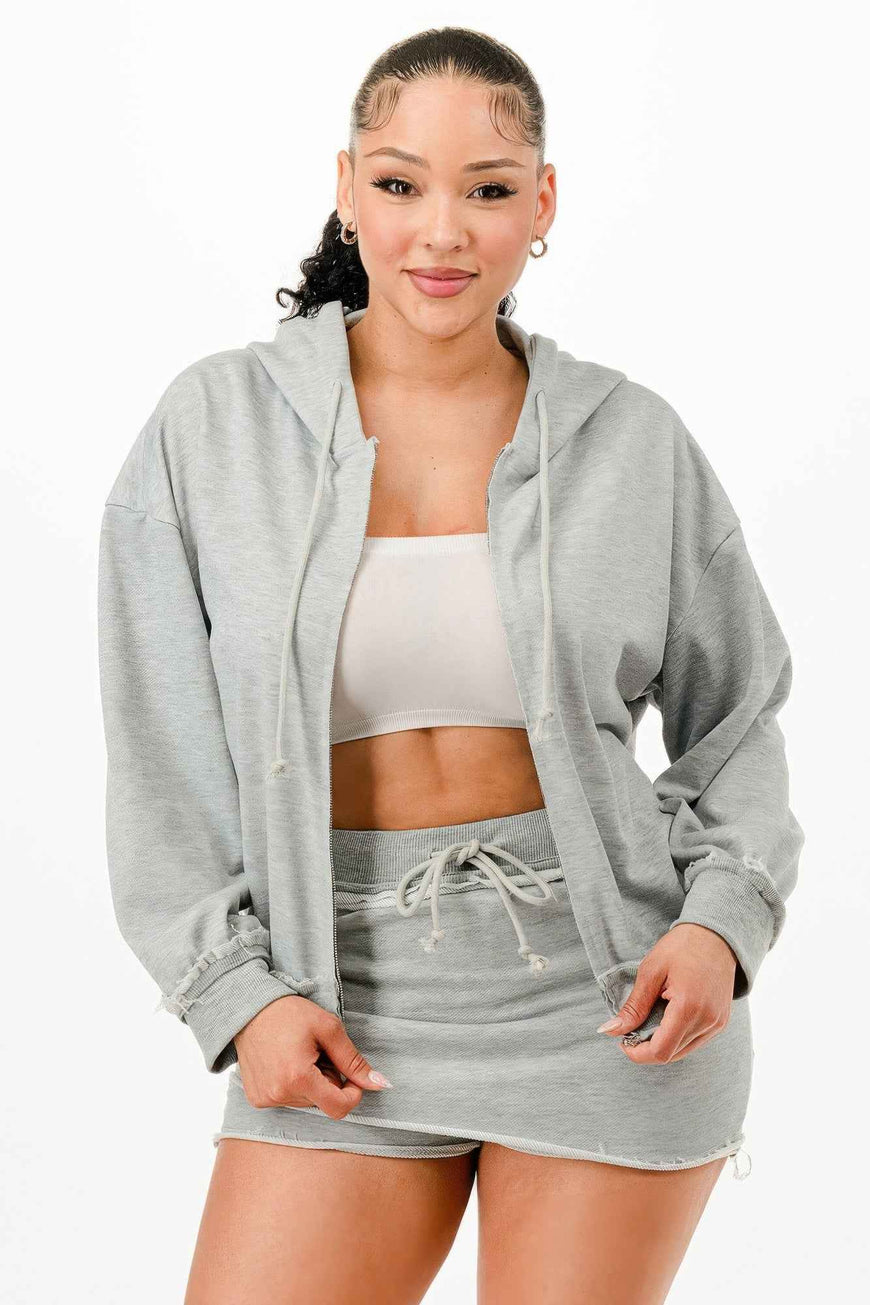 Zipped Hooded Jacket And Skort Set