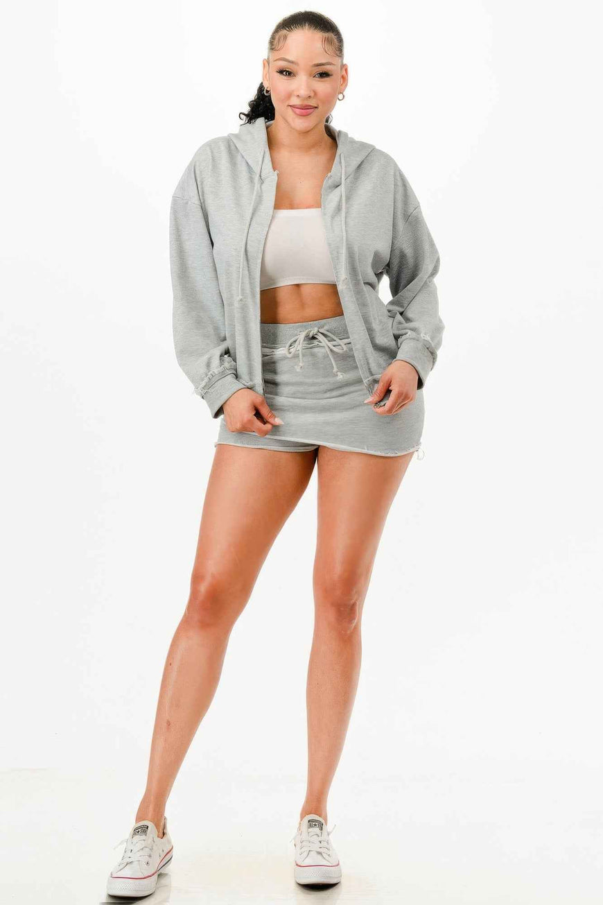 Zipped Hooded Jacket And Skort Set