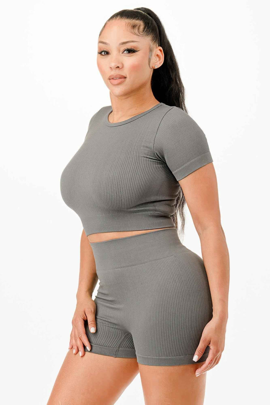 Ribbed Seamless T-shirt And Bike Shorts Set