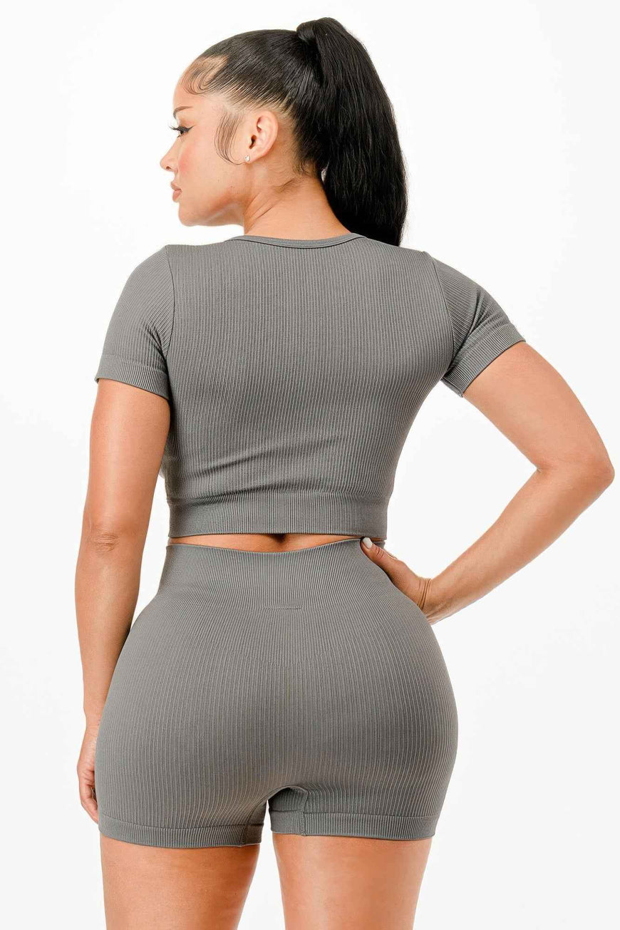 Ribbed Seamless T-shirt And Bike Shorts Set