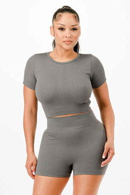 Ribbed Seamless T-shirt And Bike Shorts Set