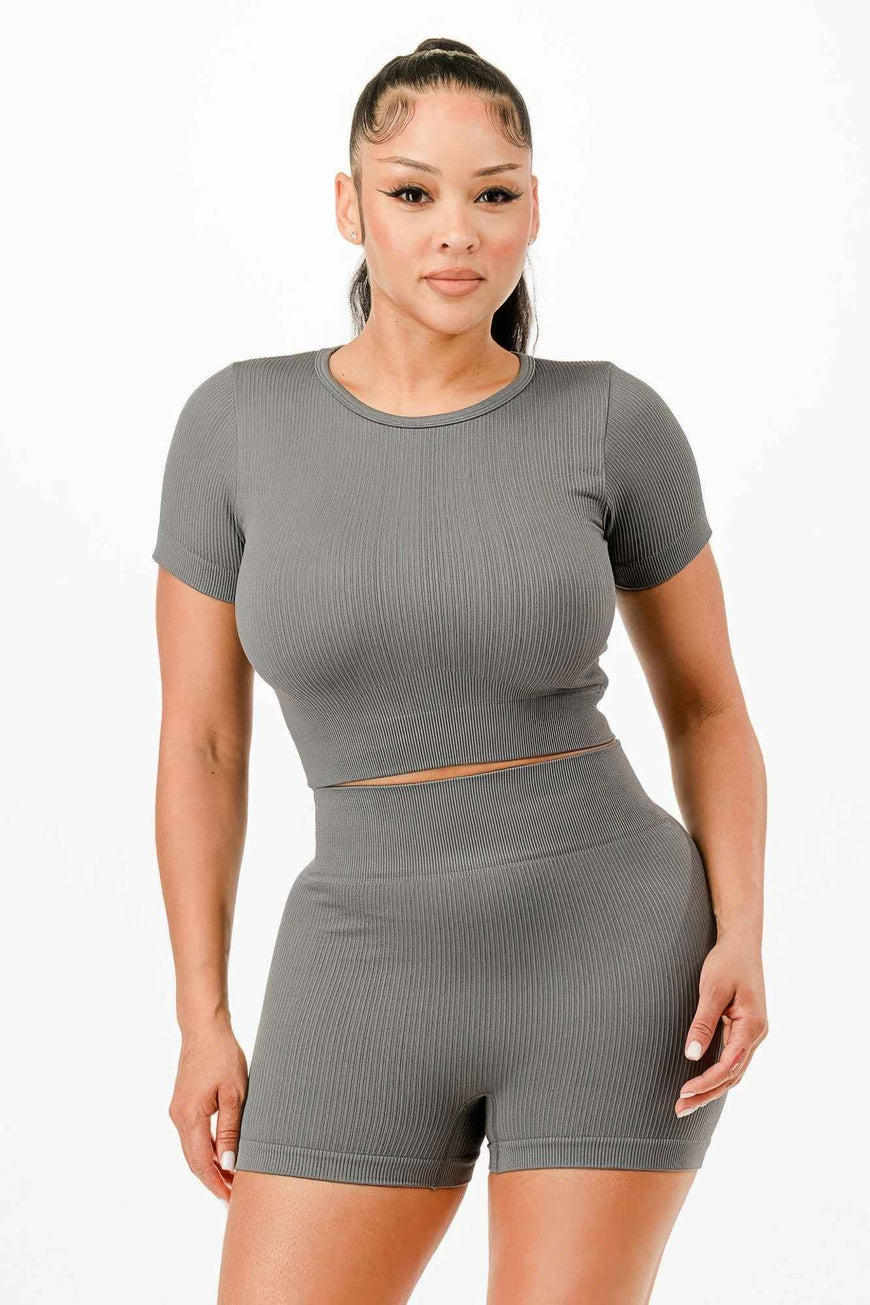 Ribbed Seamless T-shirt And Bike Shorts Set
