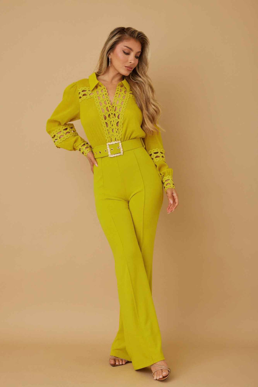 Crochet Detailed Woven Top Fashon Jumpsuit
