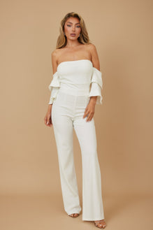 Off Shoulder Black N White Color Combo Jumpsuit