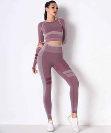 Seamless Long Sleeve Solid Yoga Set
