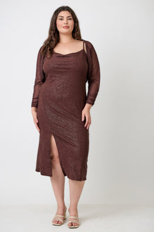 Plus Shimmer Midi Dress With Front Slit Dress Only