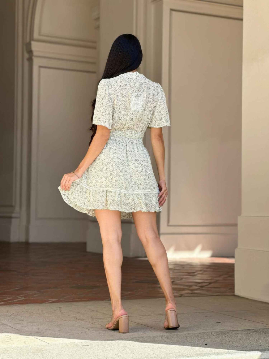 Floral Print Saffy Lace Smocking Waist Mini Dress