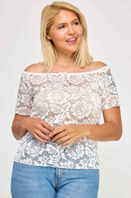 Plus Sized Off The Shoulder Lace Scallop Edge Top