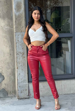 High Waisted Faux Leather Pu Skinny Jeans