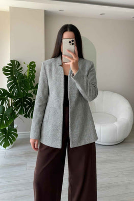 Pocketed Herringbone Coat Woman