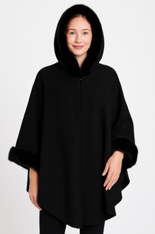 Hooded Faux Fur Trim Cape