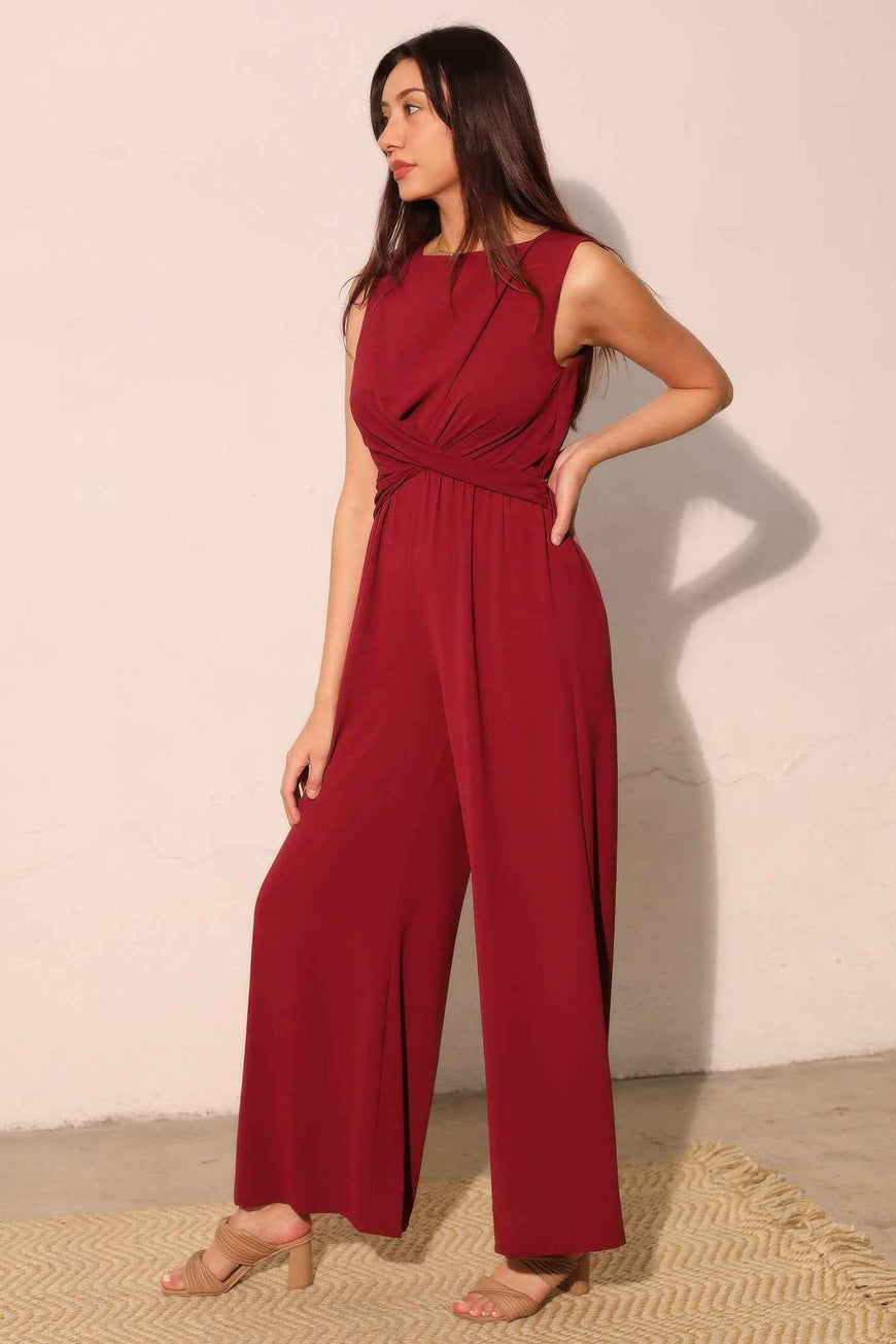 Textured Solid Twist Front Jumpsuit
