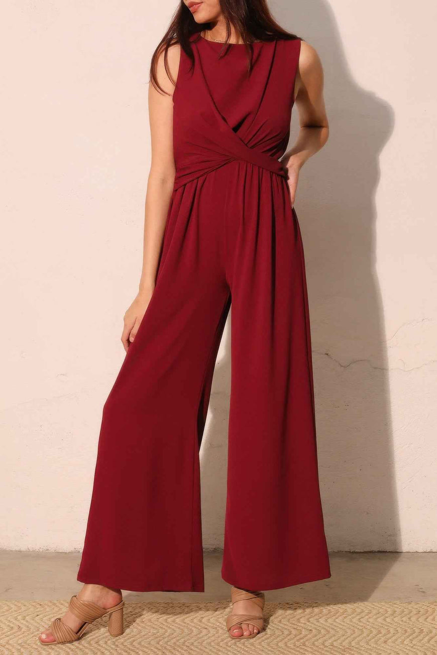 Textured Solid Twist Front Jumpsuit