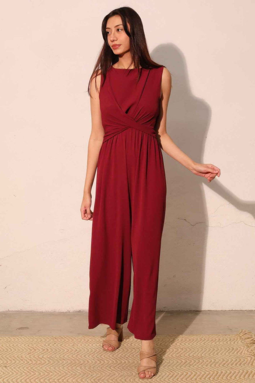 Textured Solid Twist Front Jumpsuit