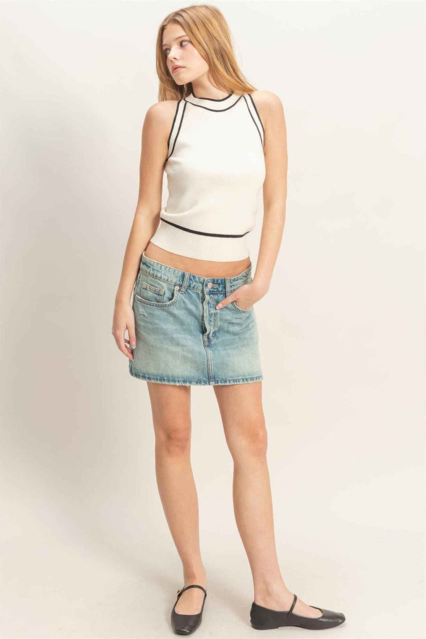 Contrast Trim Sleeveless Ribbed Top