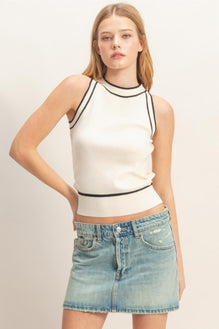 Contrast Trim Sleeveless Ribbed Top