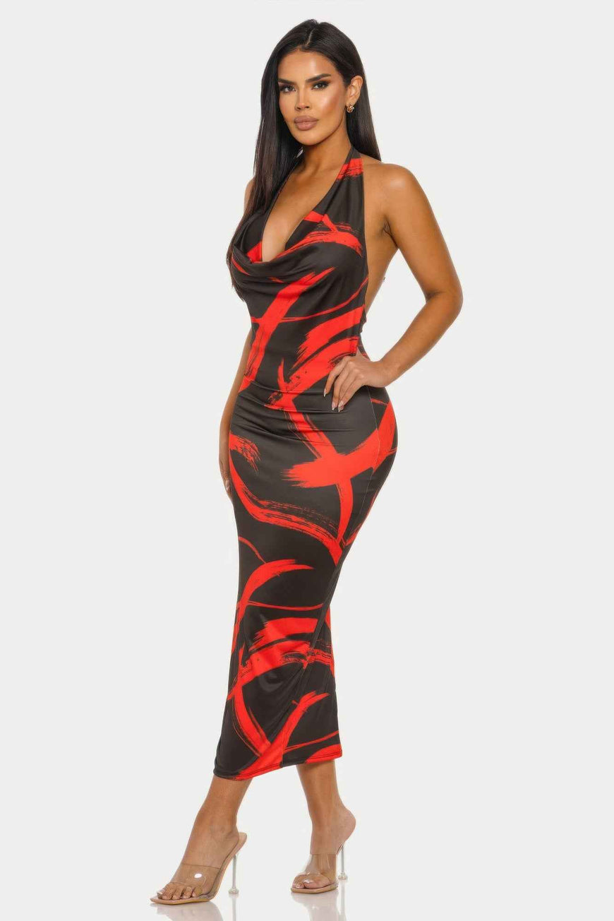 Fierce Stroke Halter Midi Dress