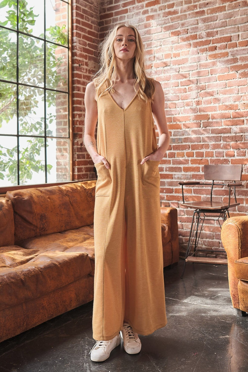 Ces Femme V-Neck Sleeveless Wide Leg Jumpsuit - TopFashionHQ