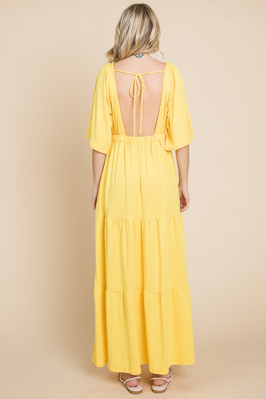 Culture Code Backless Plunge Half Sleeve Tiered Dress - TopFashionHQ
