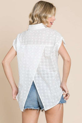 Culture Code Eyelet Crisscross Back Button Up Shirt - TopFashionHQ