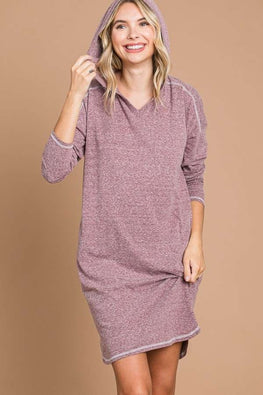 Culture Code Full Size Hooded Long Sleeve Sweater Dress - TopFashionHQ