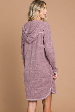 Culture Code Full Size Hooded Long Sleeve Sweater Dress - TopFashionHQ