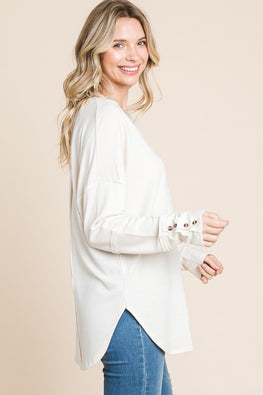 Culture Code Full Size V-Neck Dropped Shoulder Blouse - TopFashionHQ