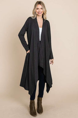 Culture Code Open Front Longline Cover Up with Pockets - TopFashionHQ