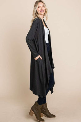 Culture Code Open Front Longline Cover Up with Pockets - TopFashionHQ