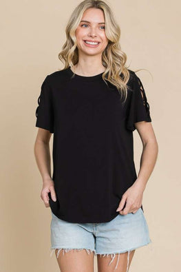 Culture Code Round Neck Crisscross Short Sleeve T-Shirt - TopFashionHQ