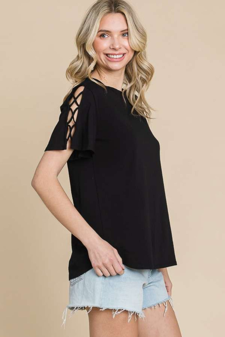 Culture Code Round Neck Crisscross Short Sleeve T-Shirt - TopFashionHQ