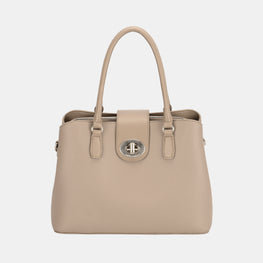 David Jones PU Leather Twist-Lock Tote Bag - TopFashionHQ