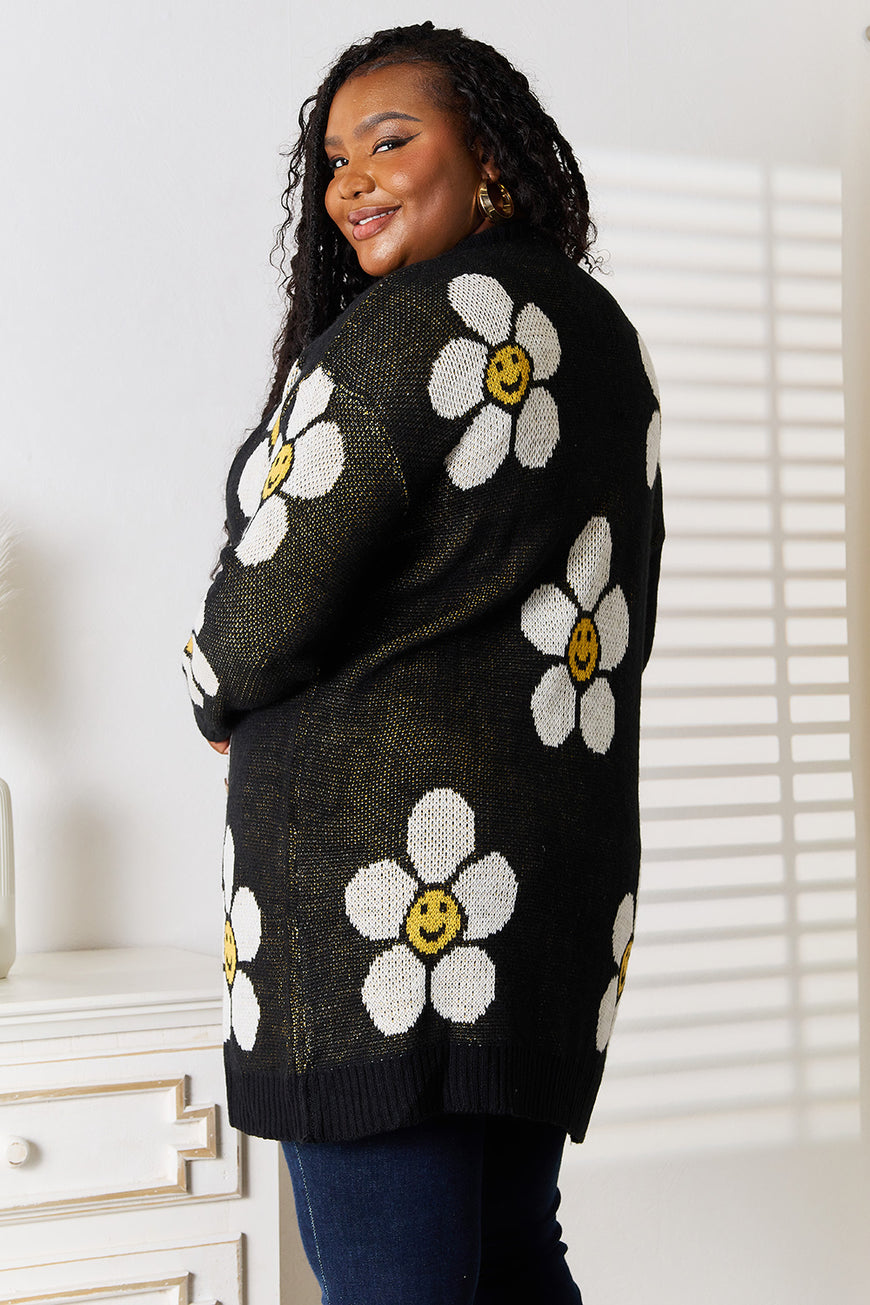 Double Take Floral Button Down Longline Cardigan - TopFashionHQ
