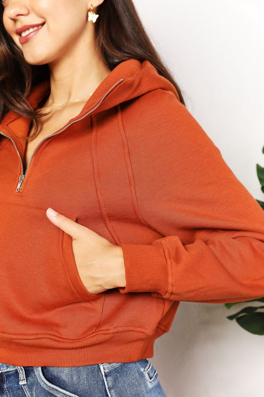 Double Take Half-Zip Long Sleeve Hoodie - TopFashionHQ